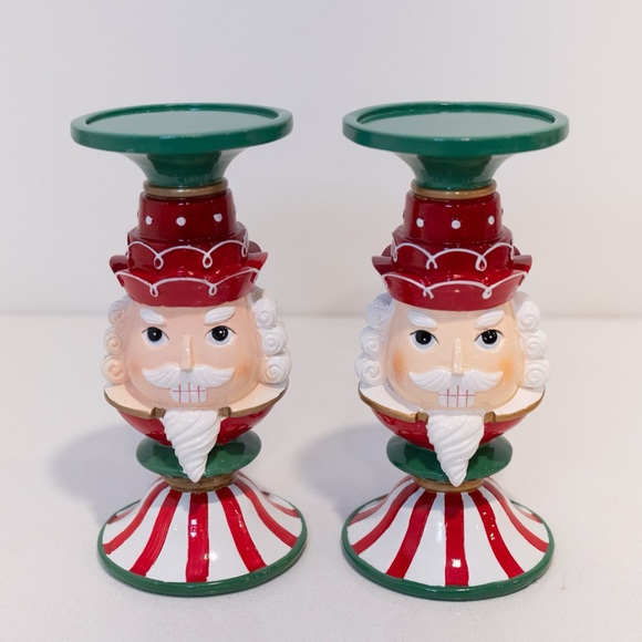New Holiday Nutcracker pillar Candle Holders- Set Of Two - Picture 1 of 2